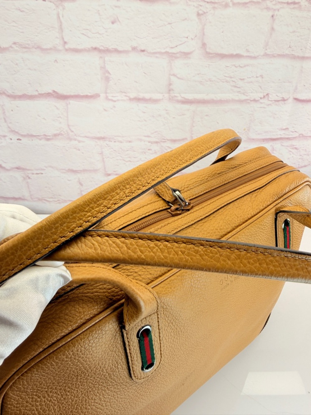Gucci Princy Web Large Tan Leather Tote Bag Rare - Picture 10 of 16